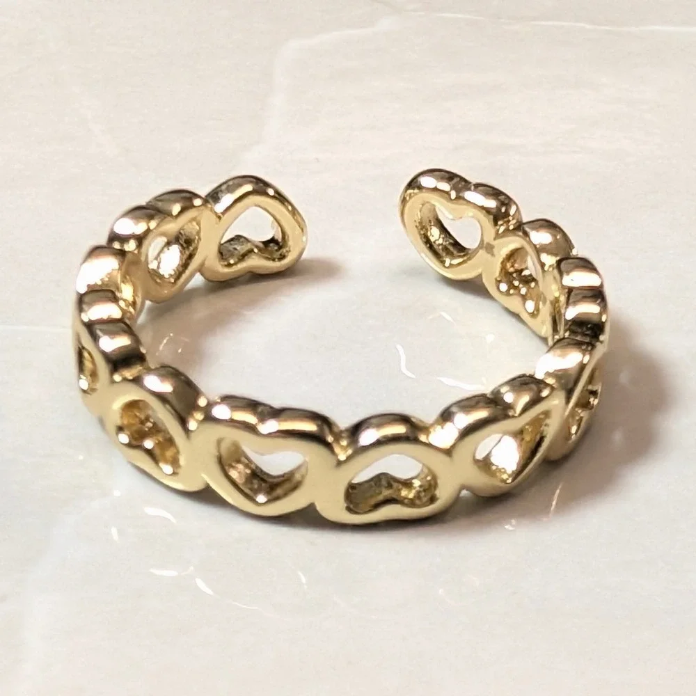 New 14K GP Gold PLated Heart Cutout Sz 3.75 Band Ring Open Finger Toe Love Gift